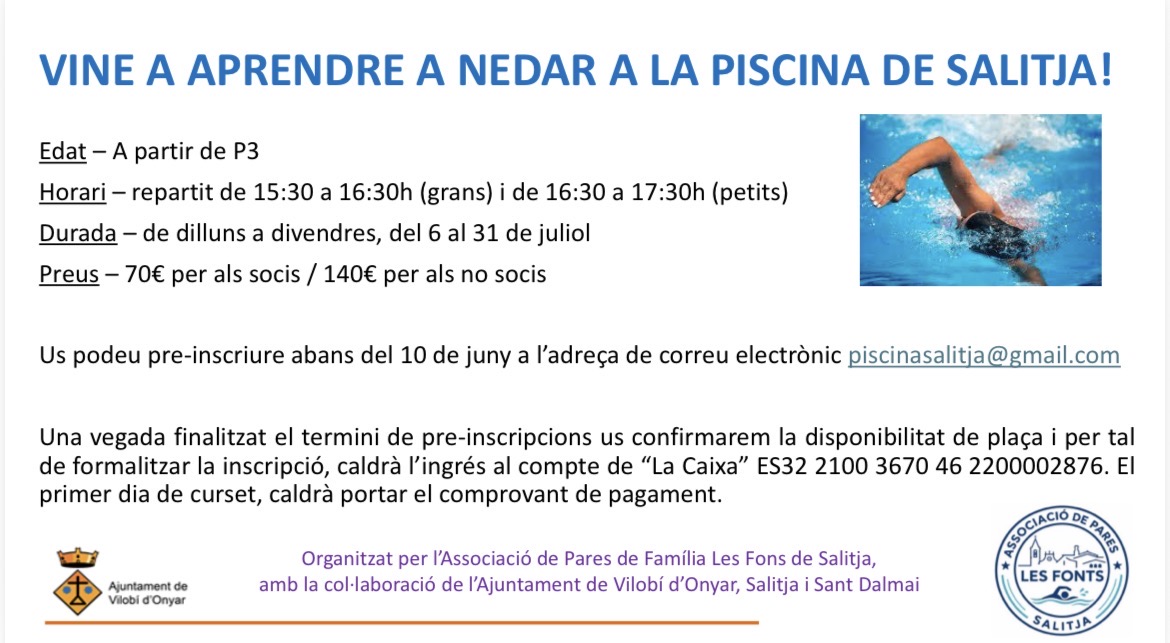 Vine a aprendre a nedar a la piscina de Salitja!